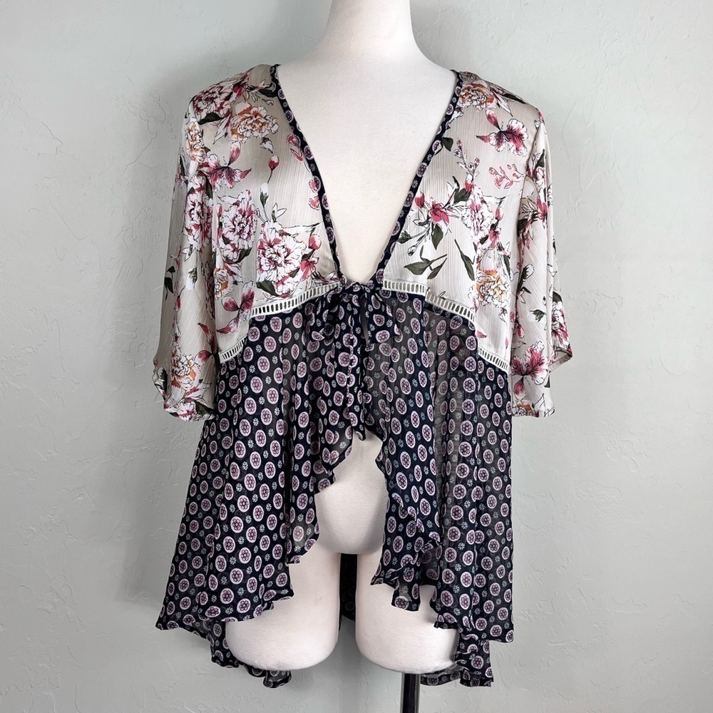 Kori Boho Mixed Print Asymmetrical Flutter Sleeve… - image 1